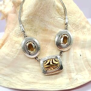 Brighton "BLESSED" Brushed Silver & Gold Pendant w Champagne Swarovski Crystals